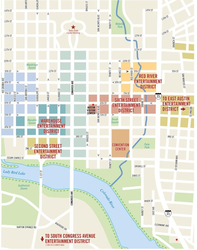 Austin 6th street kaart