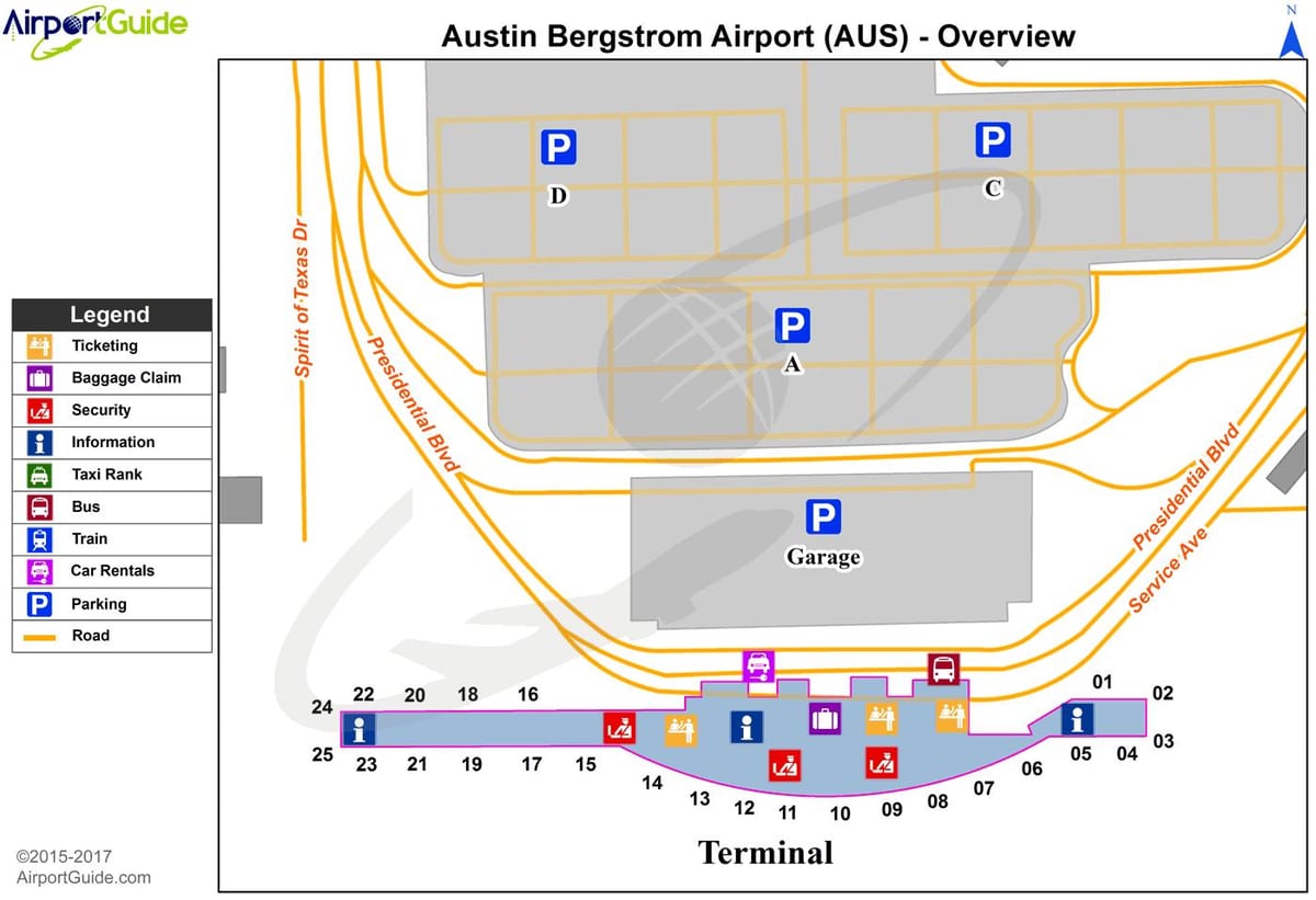 Austin-Bergstrom international airport kaart