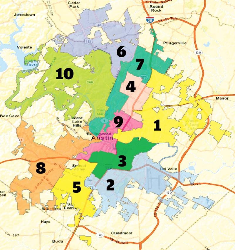Austin texas district kaart