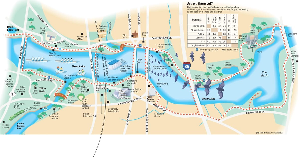 hike en bike trail Austin kaart