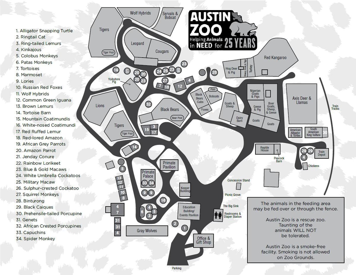 kaart van Austin zoo