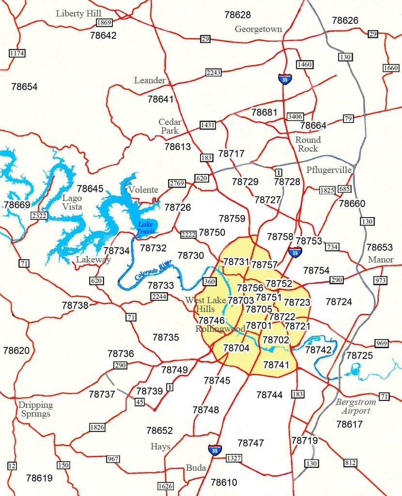 postcodes Austin Tx kaart